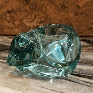 Elegant Teal Glass Art Cat Candle Holder